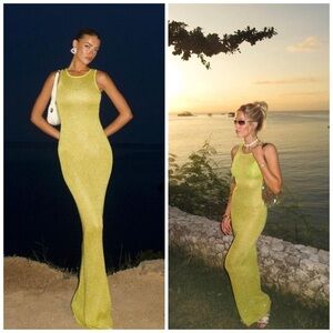 New ASTA RESORT Natalia Dress - Chartreuse Sequin Size XS​​​
